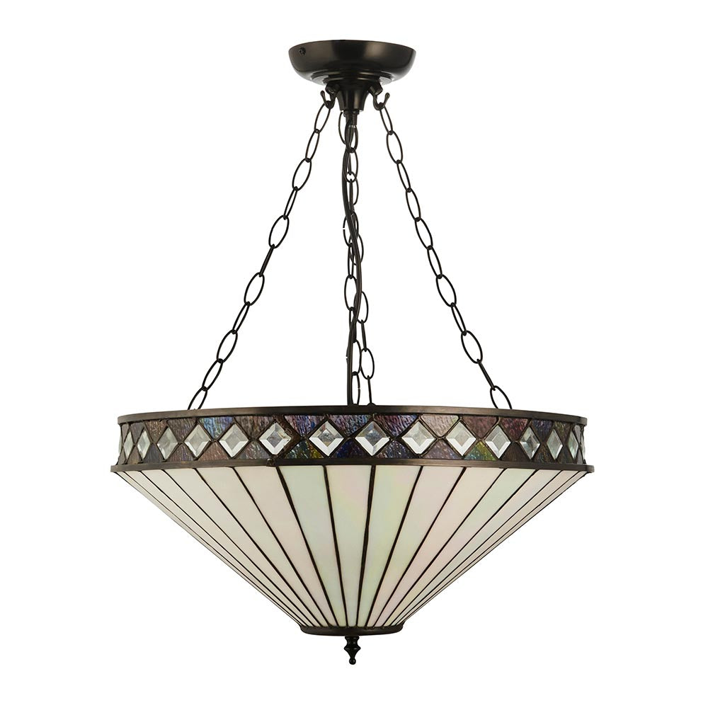 Brindleigh Large 3 Light Tiffany Inverted Pendant - Multicoloured
