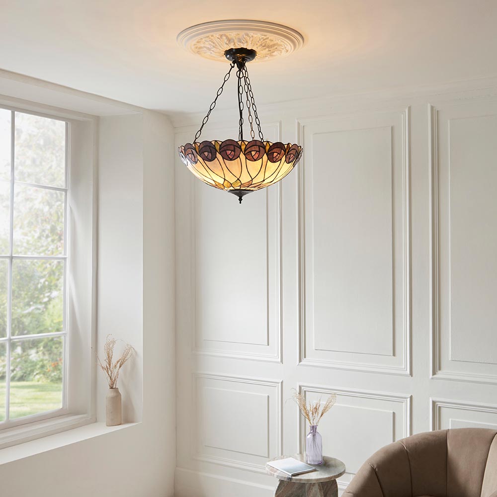 Pentleigh Large 3 Light Tiffany Inverted Pendant - Multicoloured