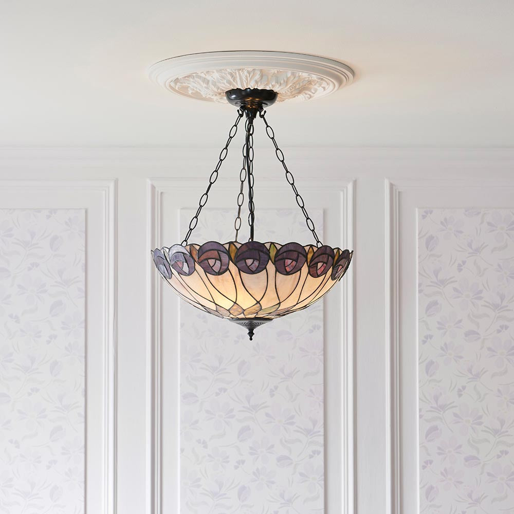 Pentleigh Large 3 Light Tiffany Inverted Pendant - Multicoloured