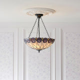 Pentleigh Large 3 Light Tiffany Inverted Pendant - Multicoloured