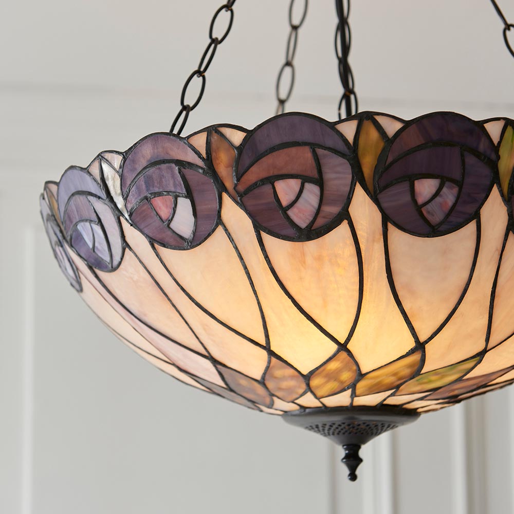 Pentleigh Large 3 Light Tiffany Inverted Pendant - Multicoloured