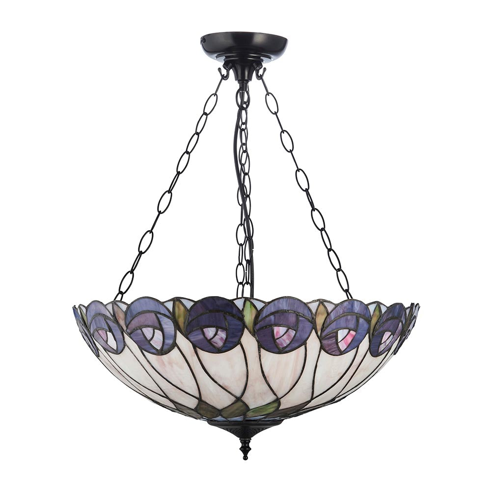 Pentleigh Large 3 Light Tiffany Inverted Pendant - Multicoloured