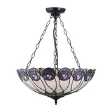 Pentleigh Large 3 Light Tiffany Inverted Pendant - Multicoloured