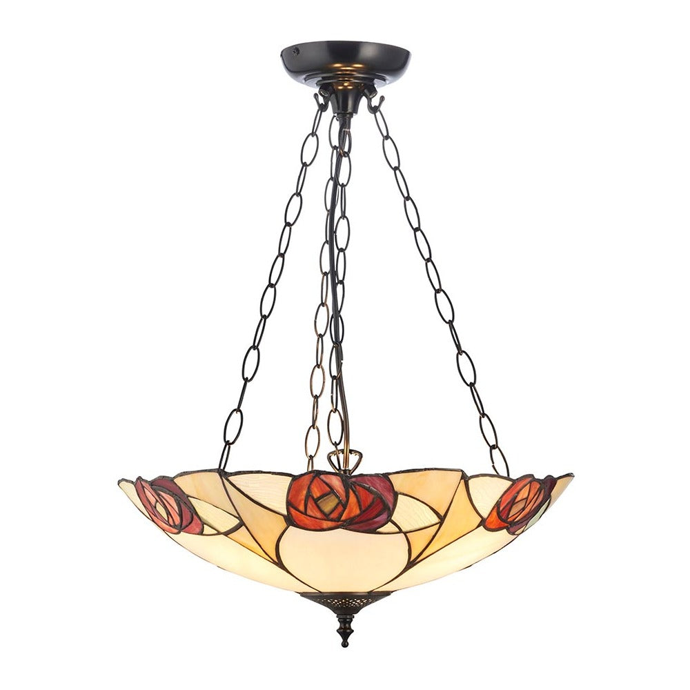 Kelverton Large 3 Light Tiffany Inverted Pendant - Multicoloured