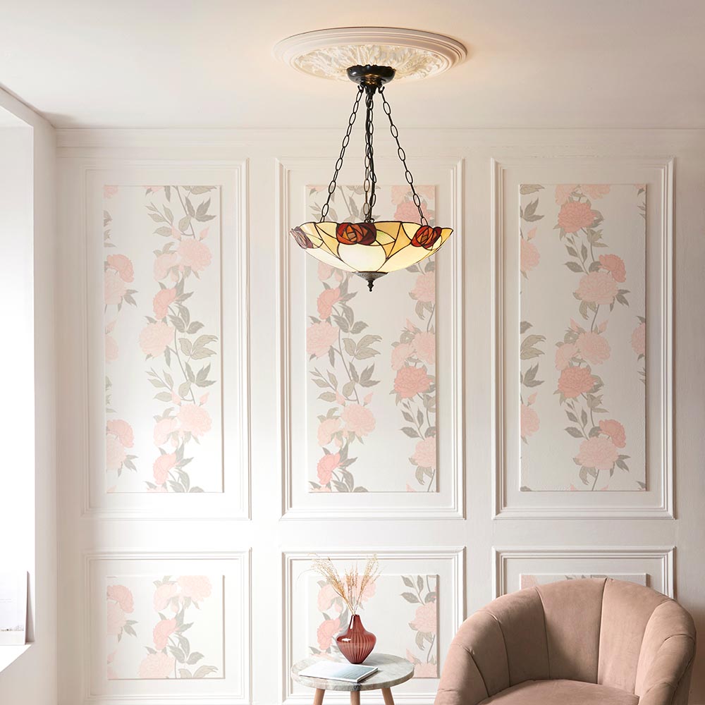 Kelverton Large 3 Light Tiffany Inverted Pendant - Multicoloured