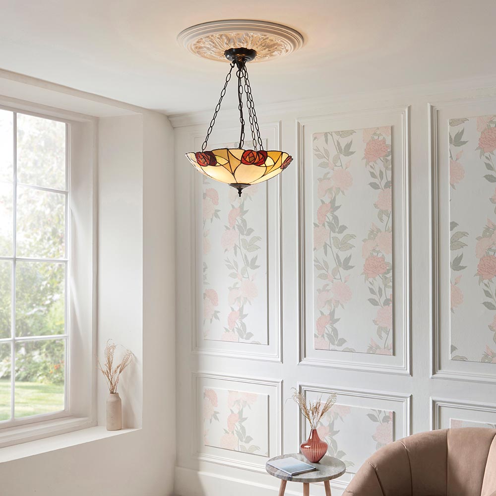 Kelverton Large 3 Light Tiffany Inverted Pendant - Multicoloured