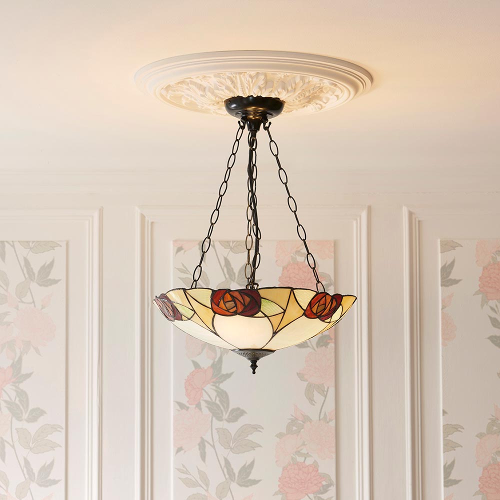 Kelverton Large 3 Light Tiffany Inverted Pendant - Multicoloured