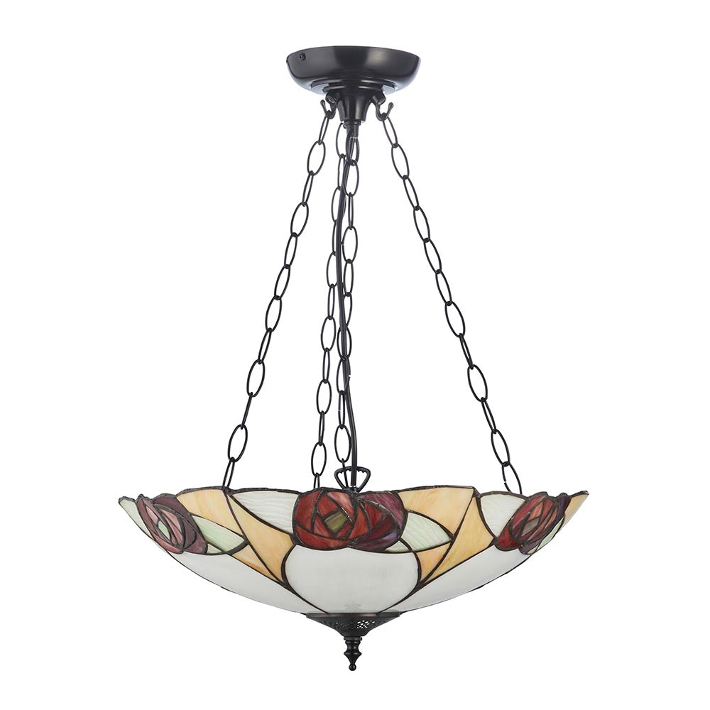Kelverton Large 3 Light Tiffany Inverted Pendant - Multicoloured