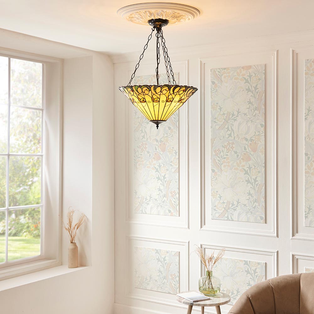 Larncombe 3 Light Tiffany Inverted Pendant - Multicoloured