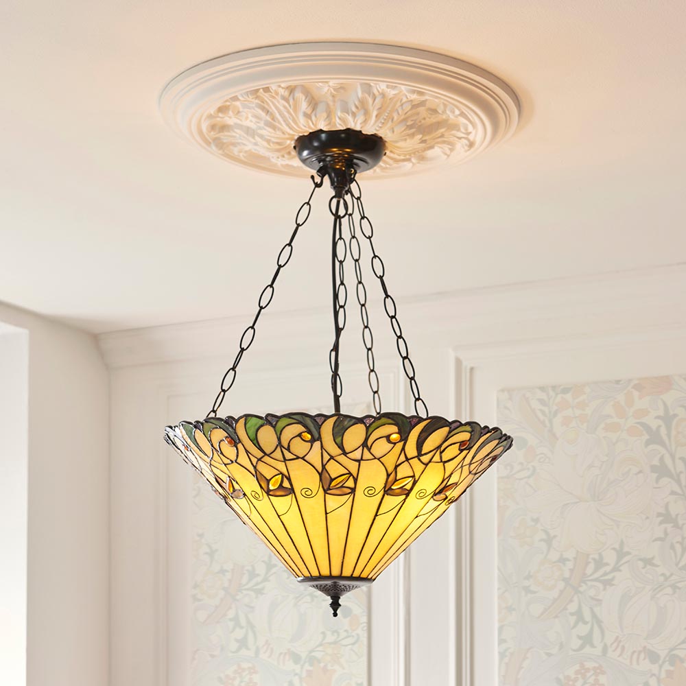 Larncombe 3 Light Tiffany Inverted Pendant - Multicoloured