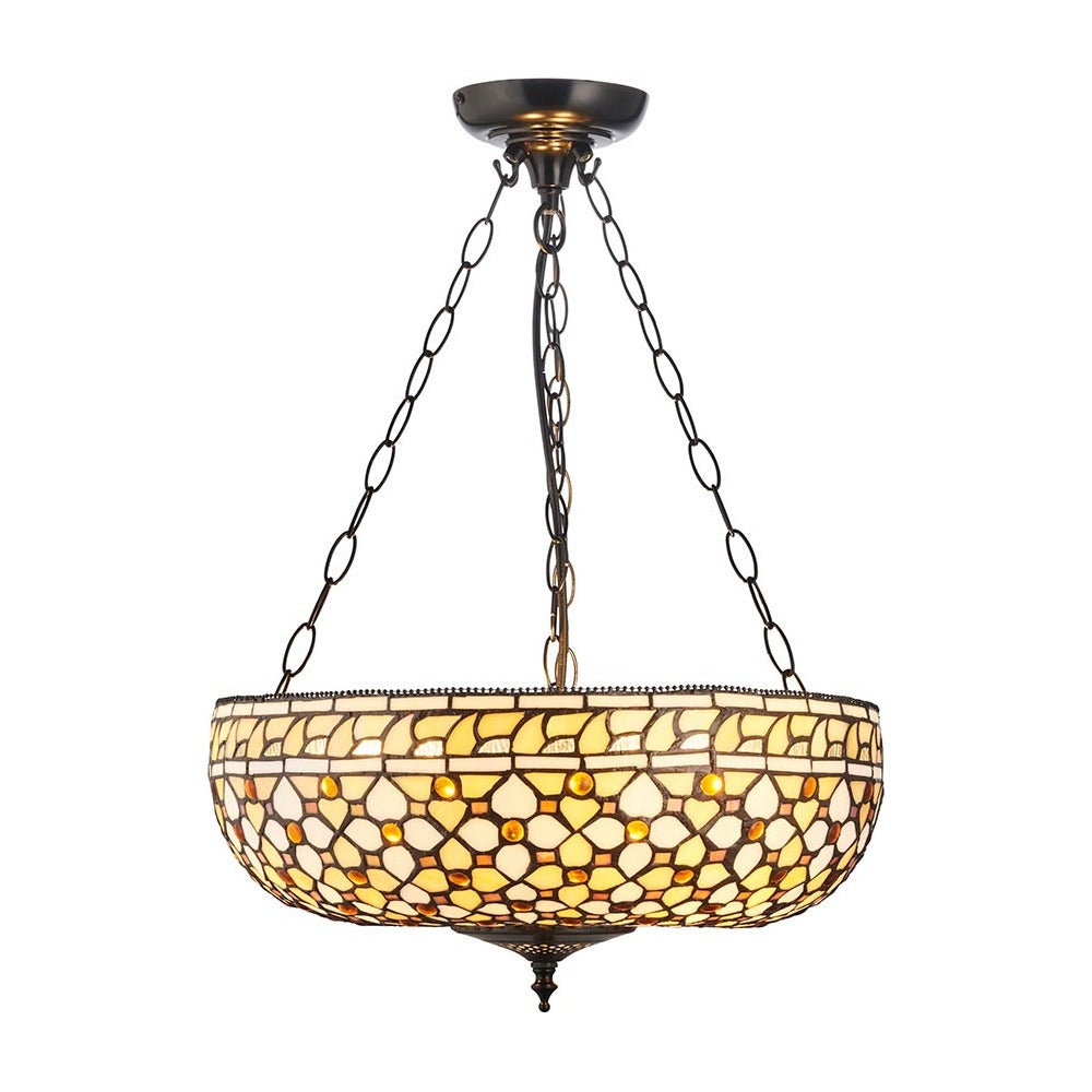 Ravenstead Large 3 Light Tiffany Inverted Pendant - Multicoloured