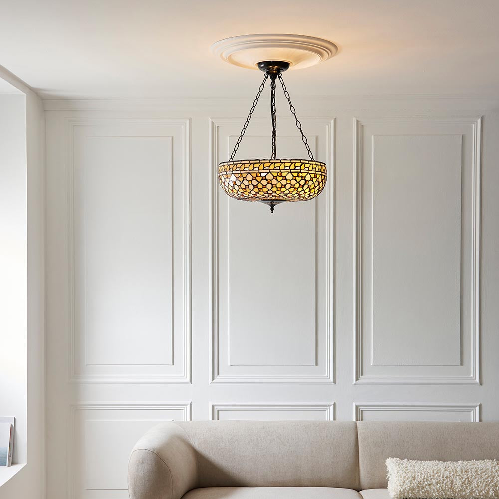 Ravenstead Large 3 Light Tiffany Inverted Pendant - Multicoloured