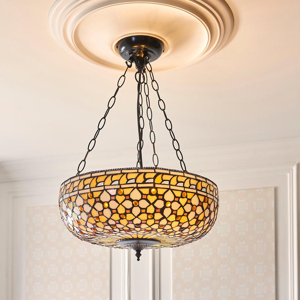 Ravenstead Large 3 Light Tiffany Inverted Pendant - Multicoloured