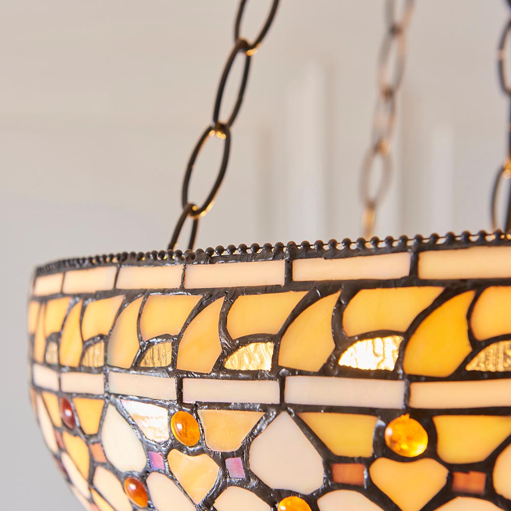 Ravenstead Large 3 Light Tiffany Inverted Pendant - Multicoloured