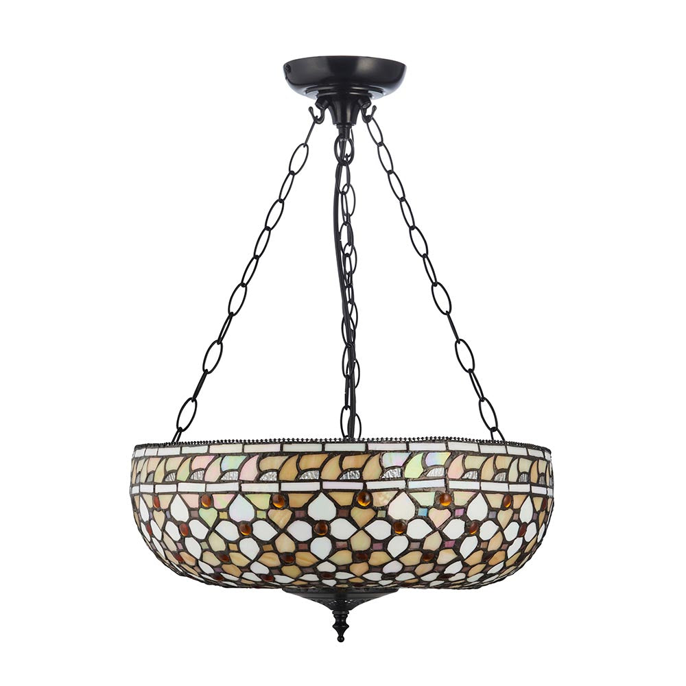 Ravenstead Large 3 Light Tiffany Inverted Pendant - Multicoloured