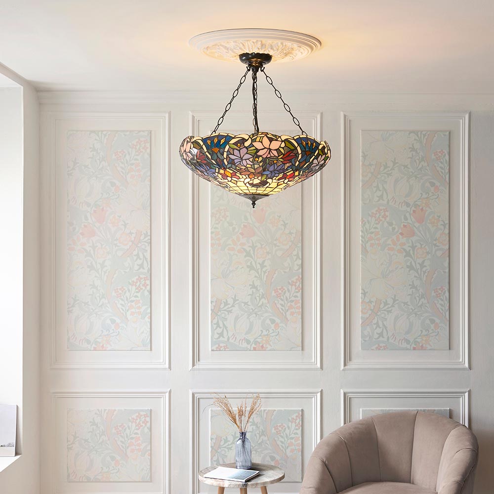 Sedgehurst 3 Light Tiffany Inverted Pendant - Multicoloured