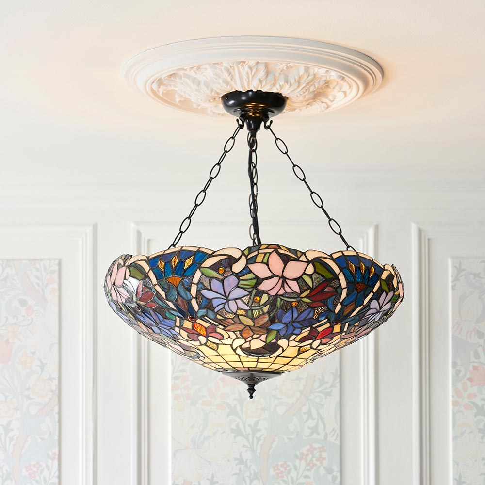 Sedgehurst 3 Light Tiffany Inverted Pendant - Multicoloured