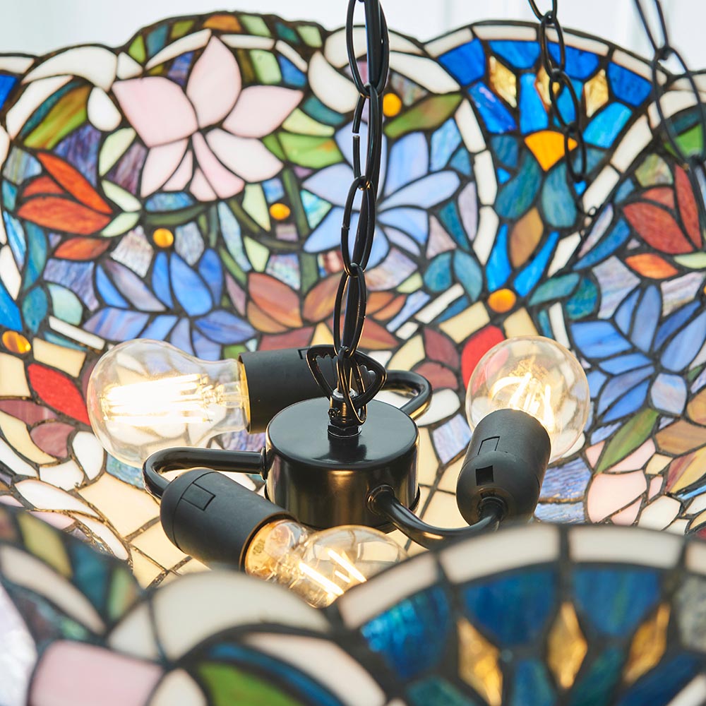 Sedgehurst 3 Light Tiffany Inverted Pendant - Multicoloured