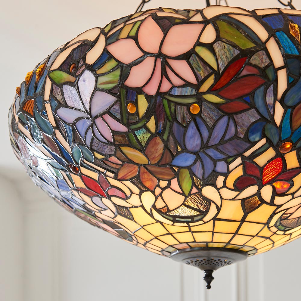 Sedgehurst 3 Light Tiffany Inverted Pendant - Multicoloured