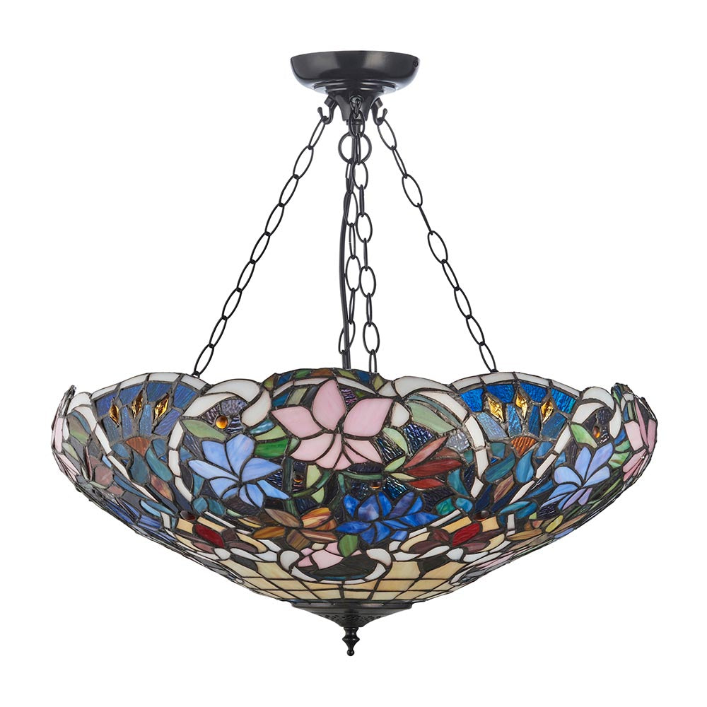 Sedgehurst 3 Light Tiffany Inverted Pendant - Multicoloured