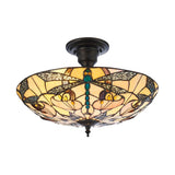 Wrenfield 3 Light Tiffany Semi Flush - Multicoloured