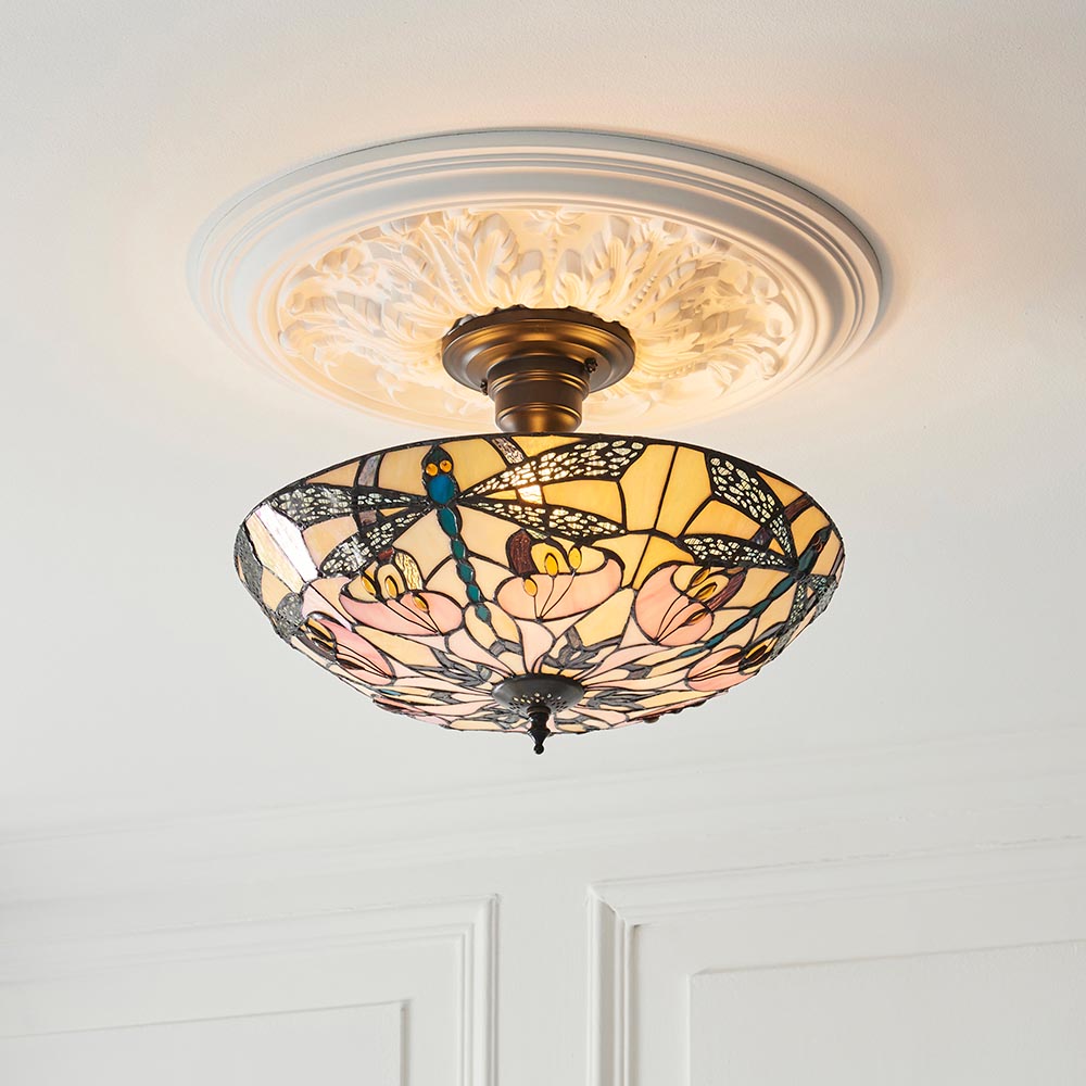 Wrenfield 3 Light Tiffany Semi Flush - Multicoloured