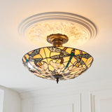 Wrenfield 3 Light Tiffany Semi Flush - Multicoloured