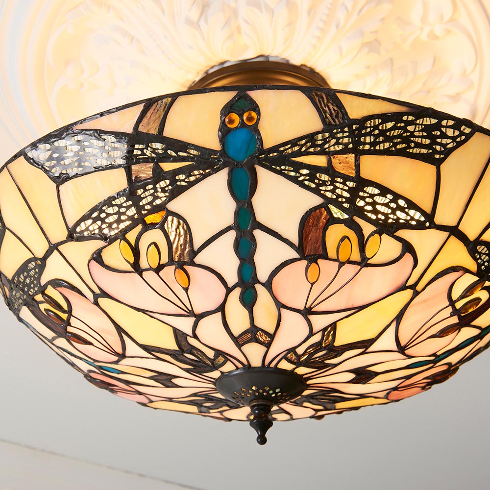 Wrenfield 3 Light Tiffany Semi Flush - Multicoloured