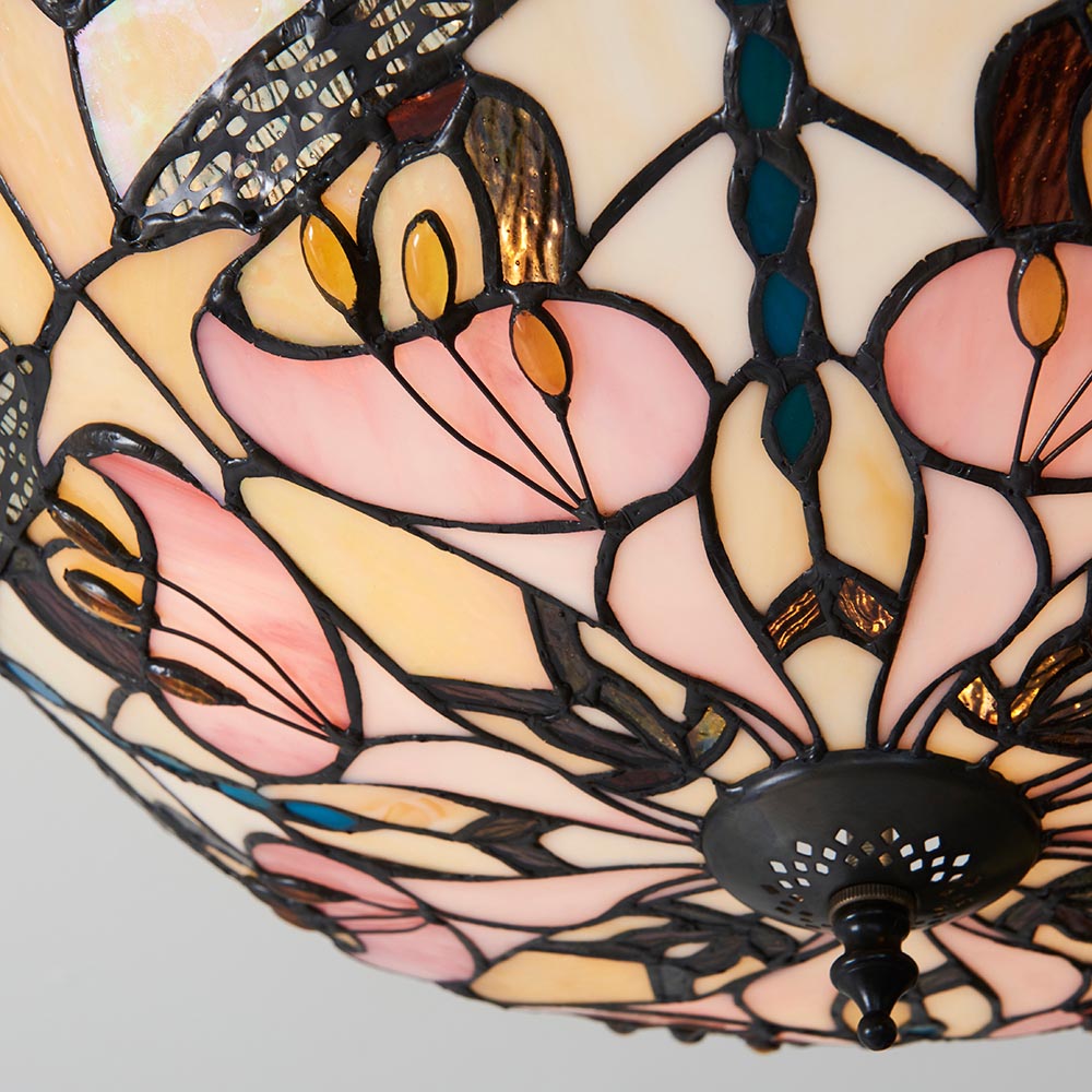 Wrenfield 3 Light Tiffany Semi Flush - Multicoloured
