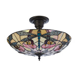 Wrenfield 3 Light Tiffany Semi Flush - Multicoloured