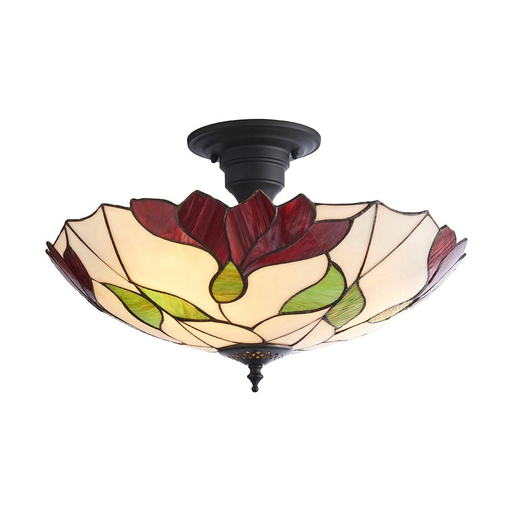 Amberhurst Large 3 Light Tiffany Semi Flush - Multicoloured