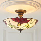 Amberhurst Large 3 Light Tiffany Semi Flush - Multicoloured