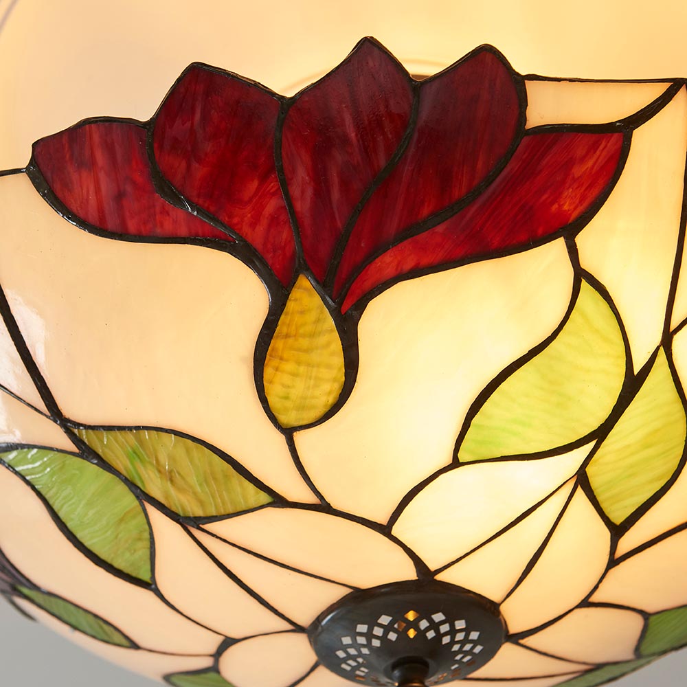 Amberhurst Large 3 Light Tiffany Semi Flush - Multicoloured