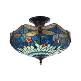 Alderworth 3 Light Tiffany Semi Flush - Blue