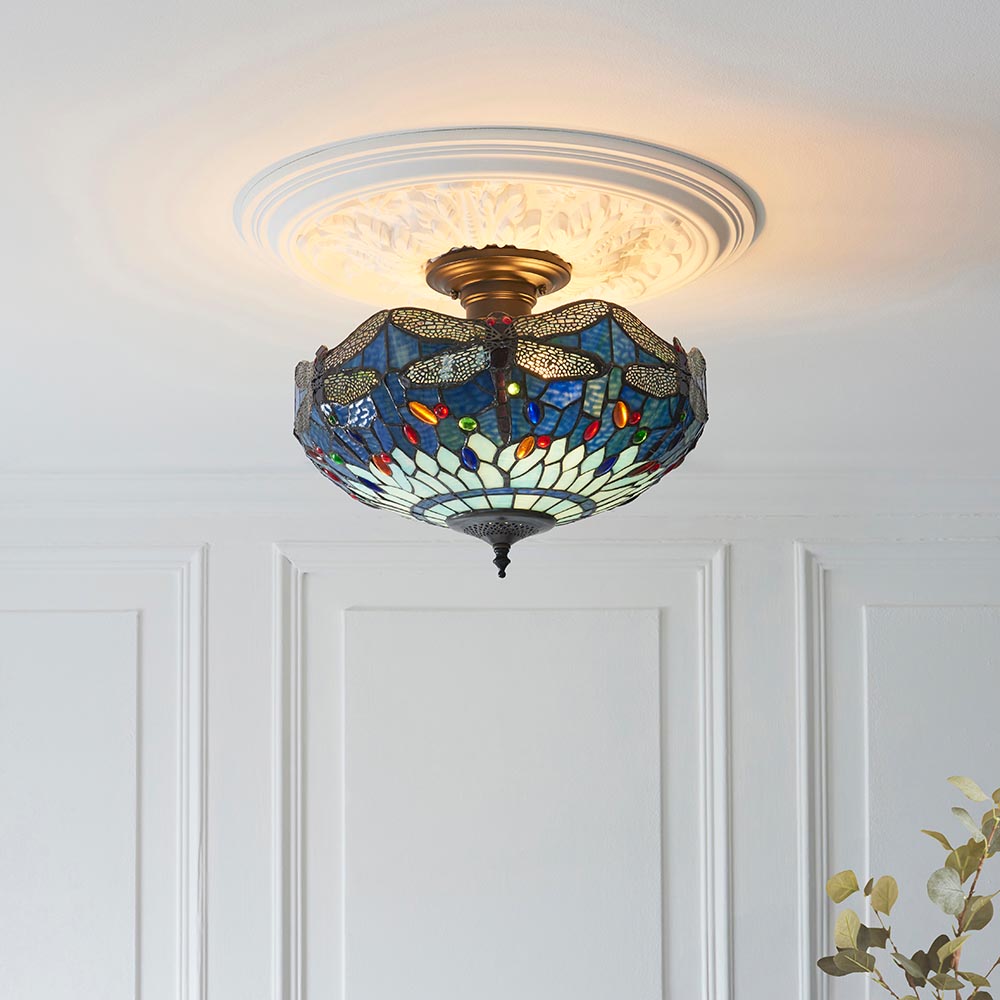 Alderworth 3 Light Tiffany Semi Flush - Blue