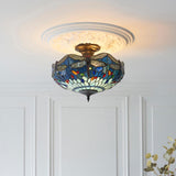 Alderworth 3 Light Tiffany Semi Flush - Blue