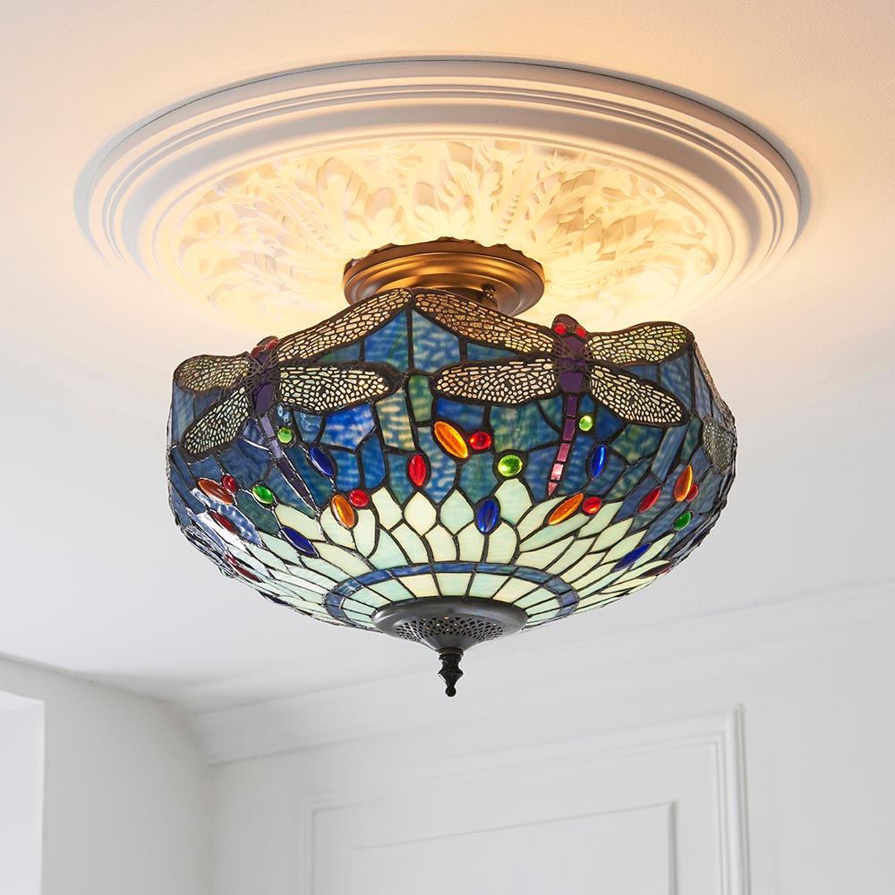 Alderworth 3 Light Tiffany Semi Flush - Blue