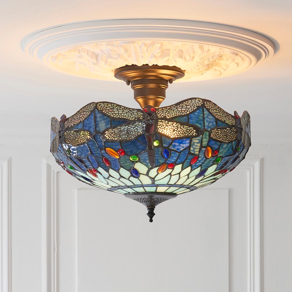 Alderworth 3 Light Tiffany Semi Flush - Blue