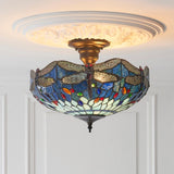 Alderworth 3 Light Tiffany Semi Flush - Blue
