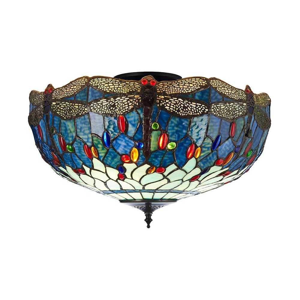 Alderworth Large 3 Light Tiffany Semi Flush - Blue