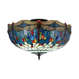 Alderworth Large 3 Light Tiffany Semi Flush - Blue