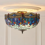 Alderworth Large 3 Light Tiffany Semi Flush - Blue