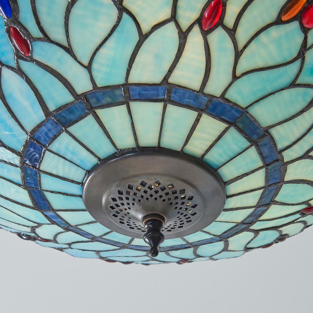 Alderworth Large 3 Light Tiffany Semi Flush - Blue