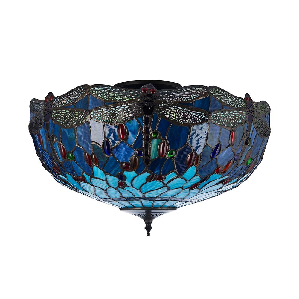 Alderworth Large 3 Light Tiffany Semi Flush - Blue