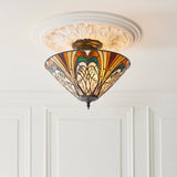 Elderford 3 Light Tiffany Semi Flush - Multicoloured