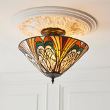 Elderford 3 Light Tiffany Semi Flush - Multicoloured