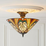 Elderford 3 Light Tiffany Semi Flush - Multicoloured