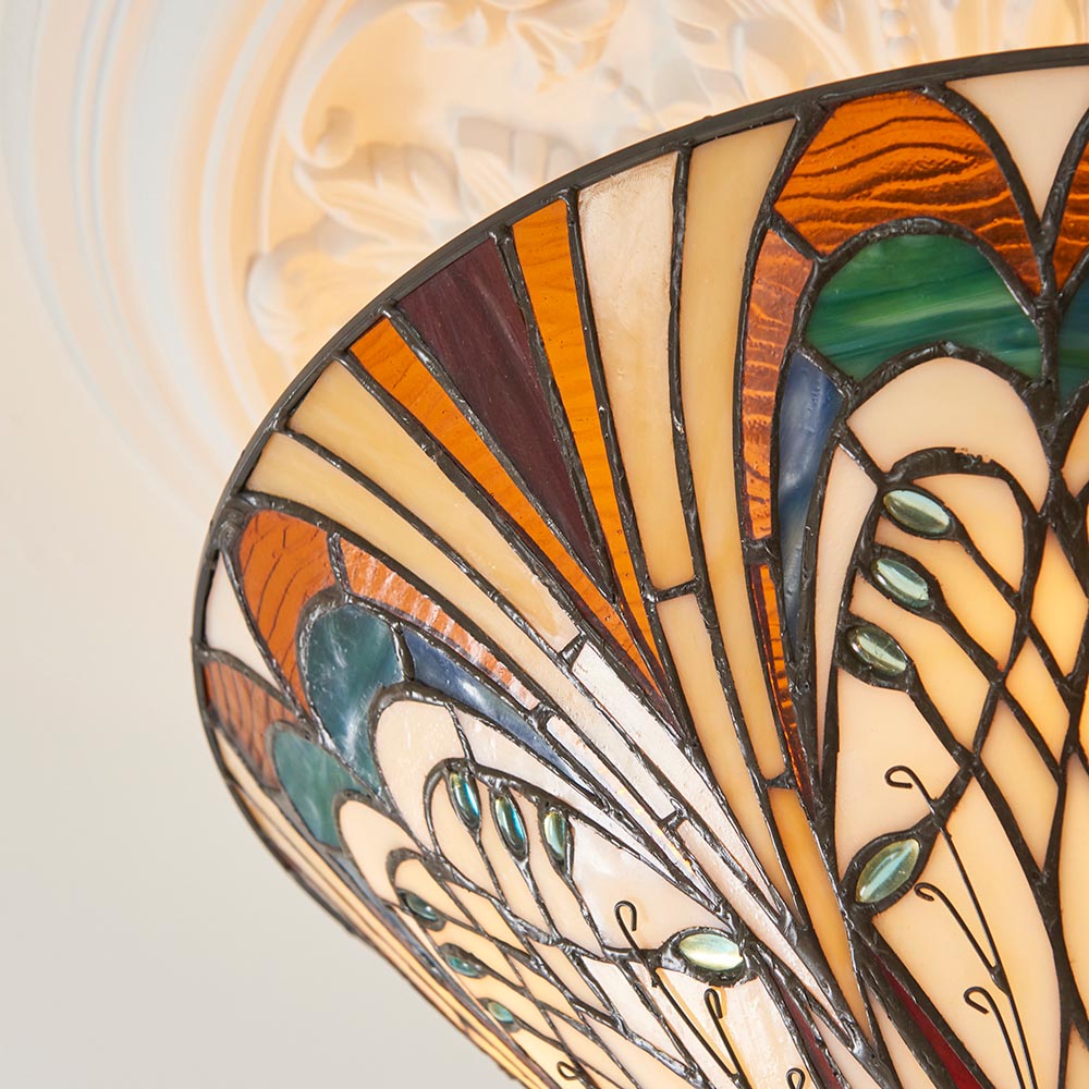 Elderford 3 Light Tiffany Semi Flush - Multicoloured