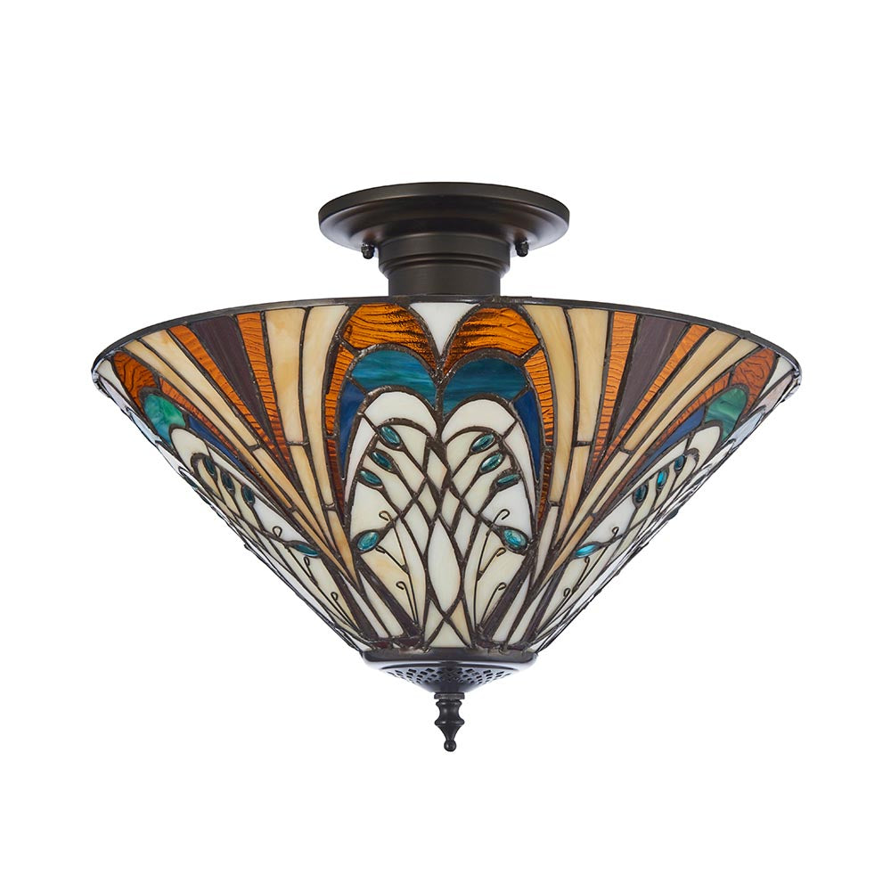 Elderford 3 Light Tiffany Semi Flush - Multicoloured