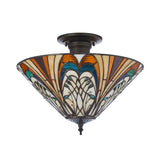 Elderford 3 Light Tiffany Semi Flush - Multicoloured
